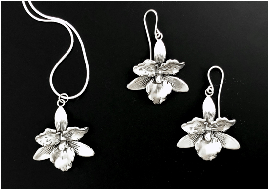 Cattleya earrings & pendant